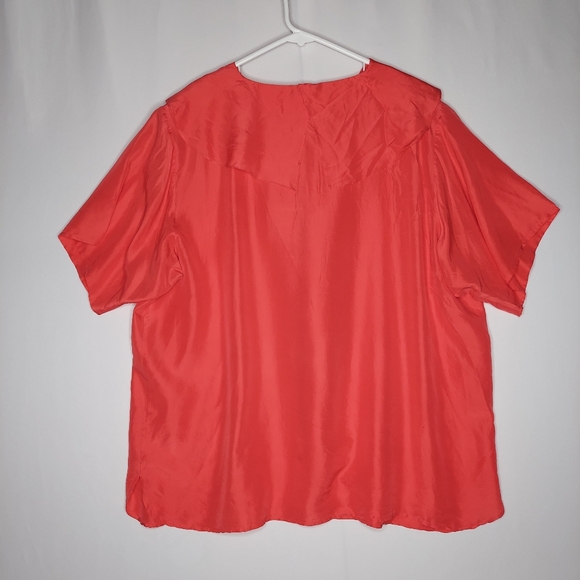 Adrian Jordan Silk Top 22 24 Ruffle Vneck Button Short Sleeve Satin Blouse Vtg - Picture 3 of 7